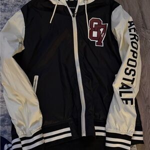 Aeropostale Black and Cream Hooded Jacket